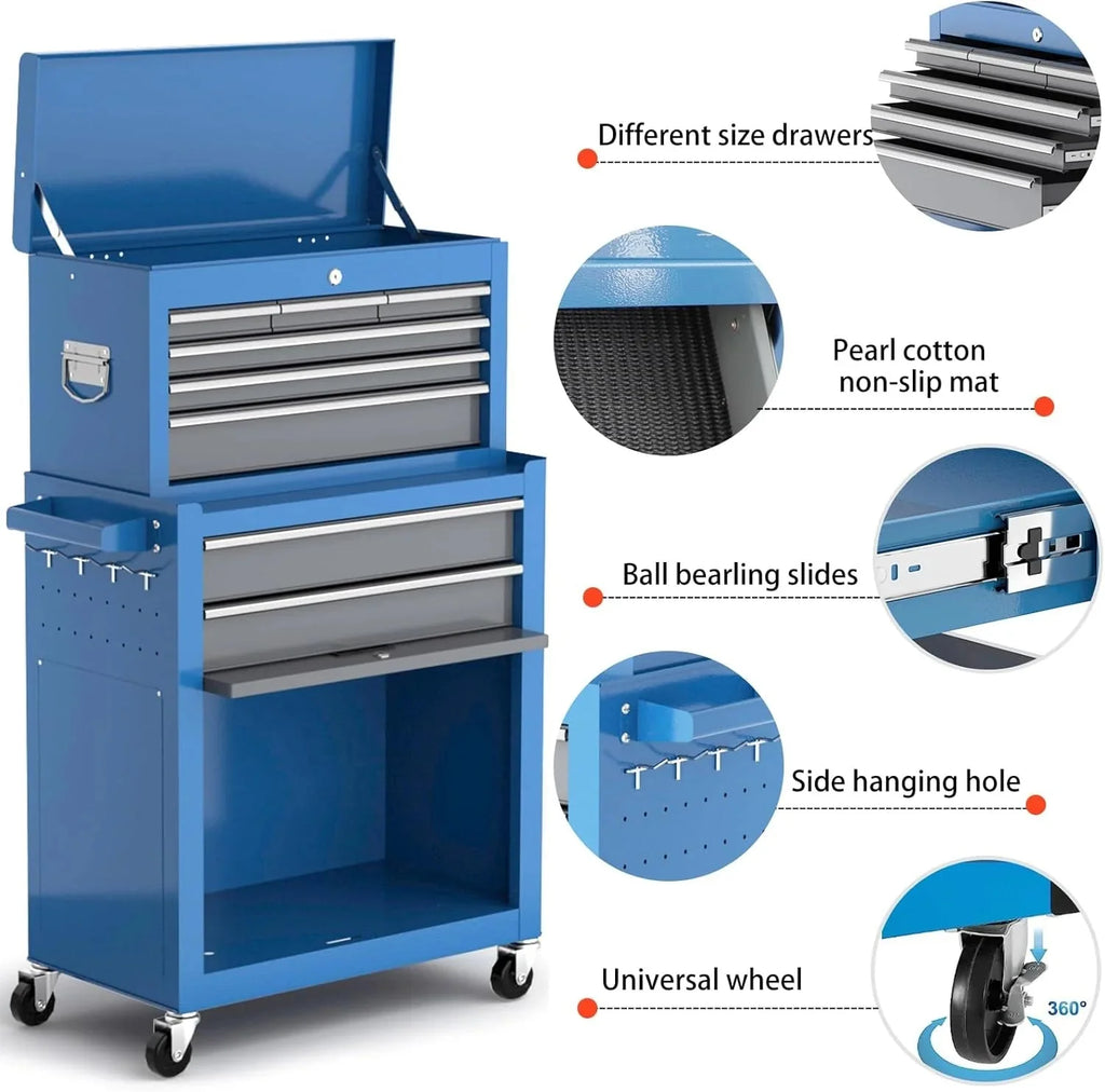 AIRAJ 8-Drawer Rolling Tool Chest With Wheels, Cold-Rolled Steel, 550 lbs Capacity
