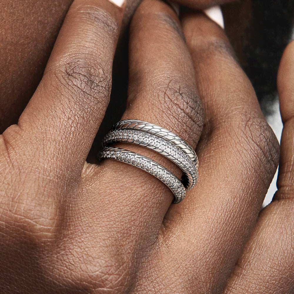 FINAL SALE - Triple Band Pavé Snake Chain Pattern Ring