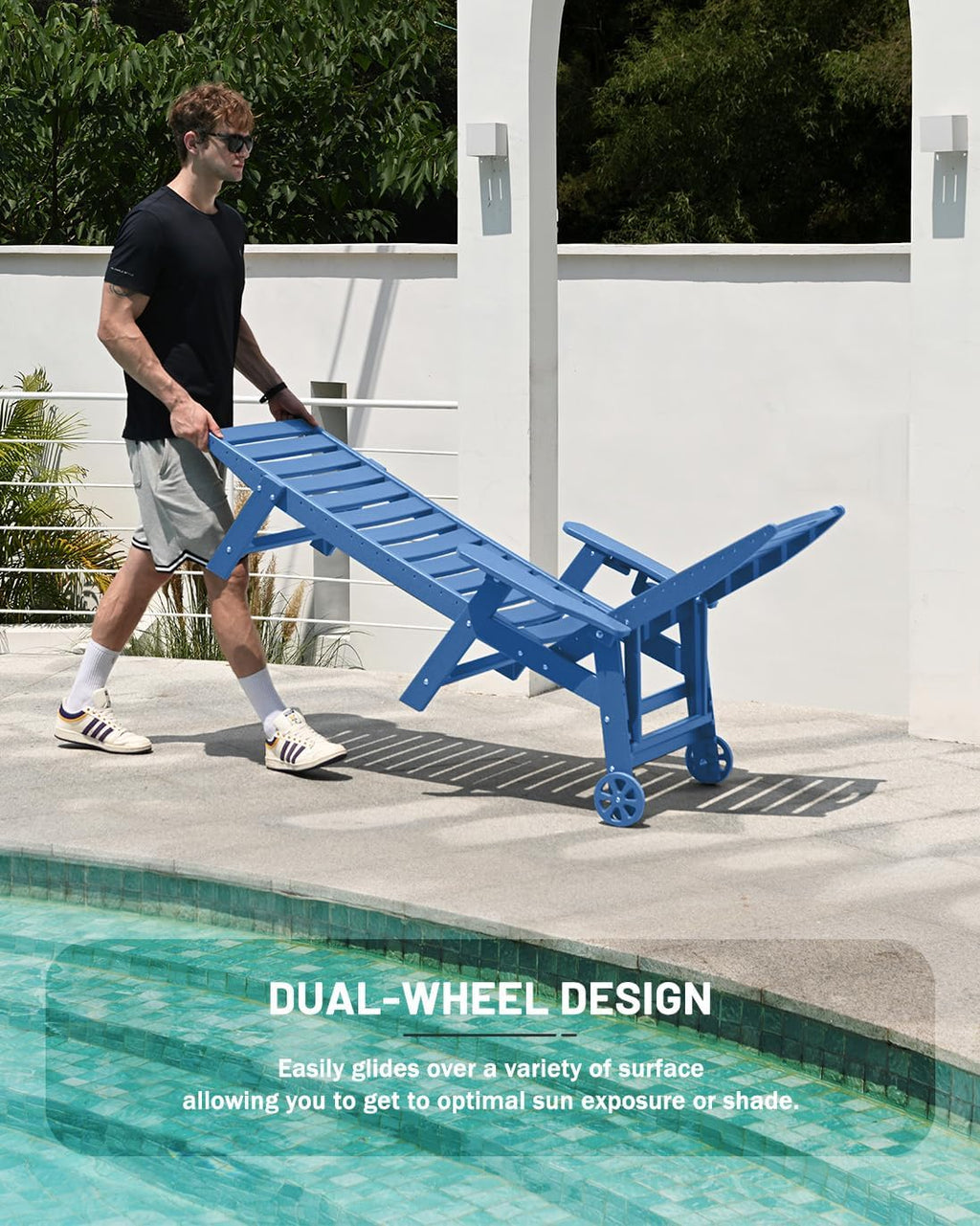 SUUNYN HDPE 6-Position Outdoor Chaise Lounge Chair With Wheels And Cup Holder - Teak