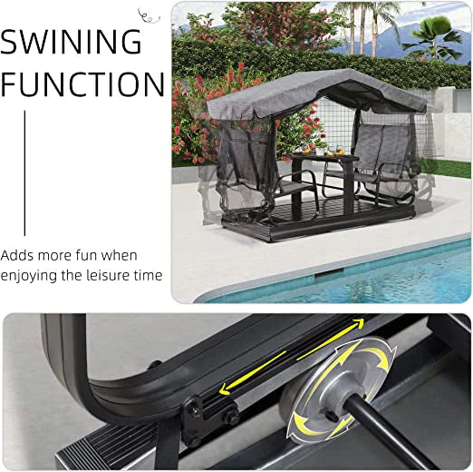 Purple Leaf 4-Person Outdoor Glider Bench Set With Glass Table, 6.1 Feet x 7.3 Feet x 3.7 Feet