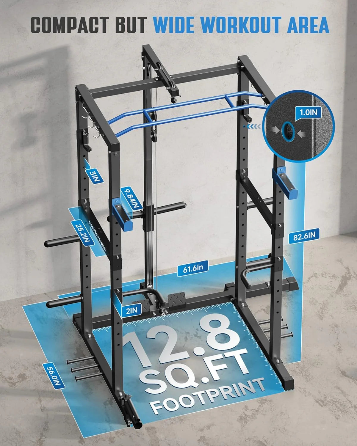 Sportsroyals Power Cage With Lat Pulldown, Black - Power Cage