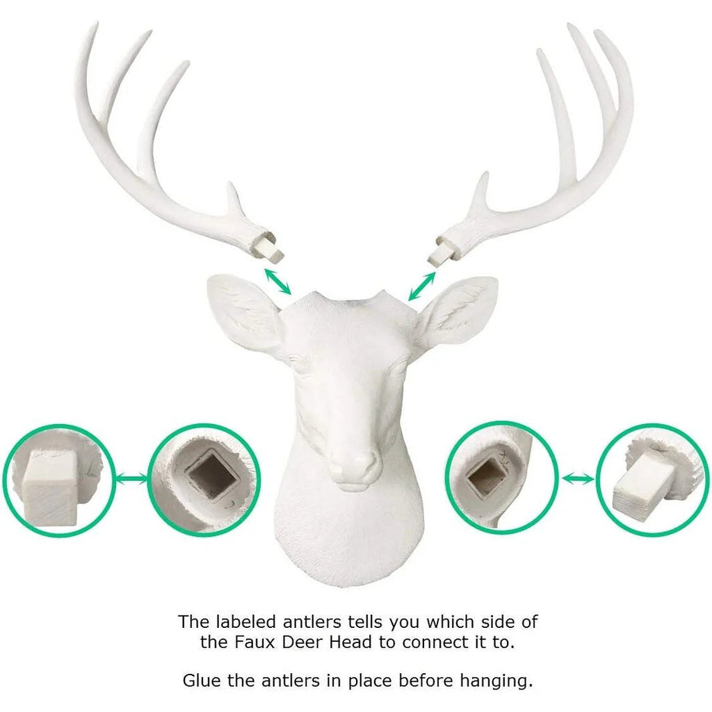 White Resin Deer Head Wall Decor With Antlers - Mini / Large