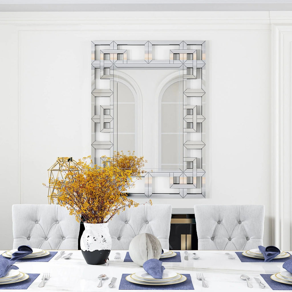 Silver Geometric Decorative Wall Mirror, 39.4in x 27.6in - MDF And Glass