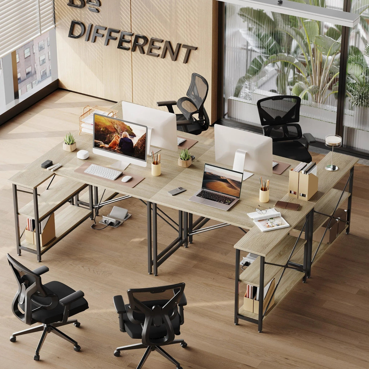 Small L-Shaped Computer Desk With Reversible Storage Shelves - 55-Inch / 47-Inch