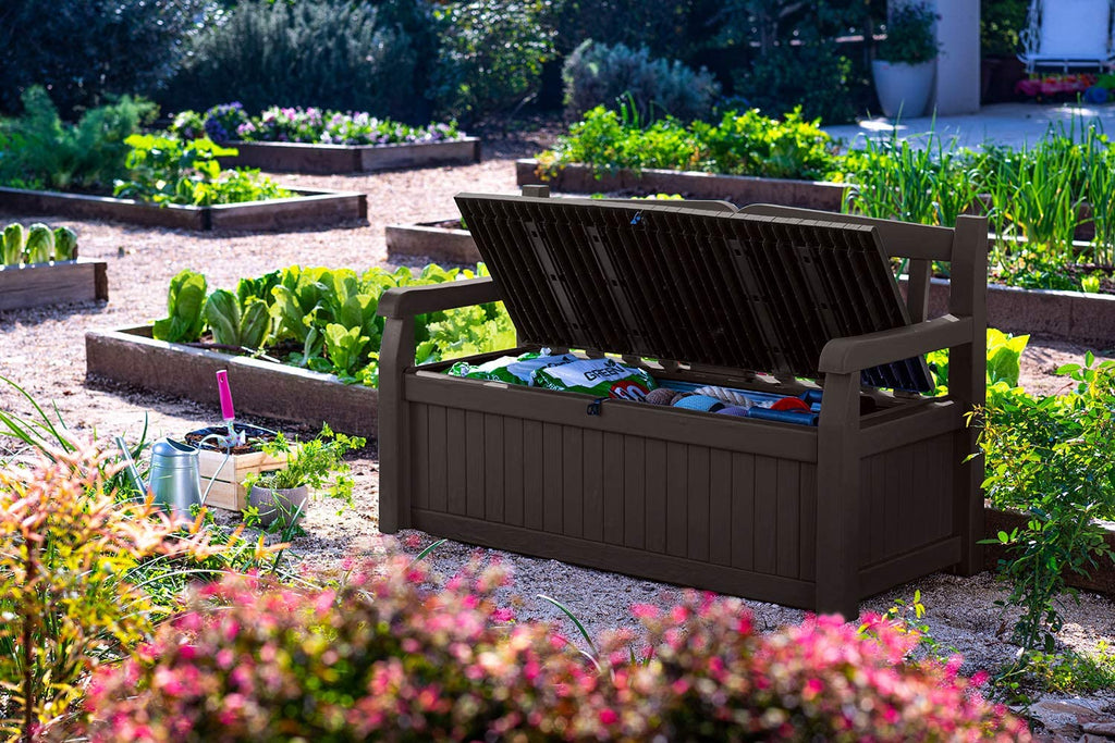 Keter Solana Storage Bench Deck Box, 70 Gallon, Brown, 54.6 x 23.4 x 32.8 in - Solana 70 Gallon Storage