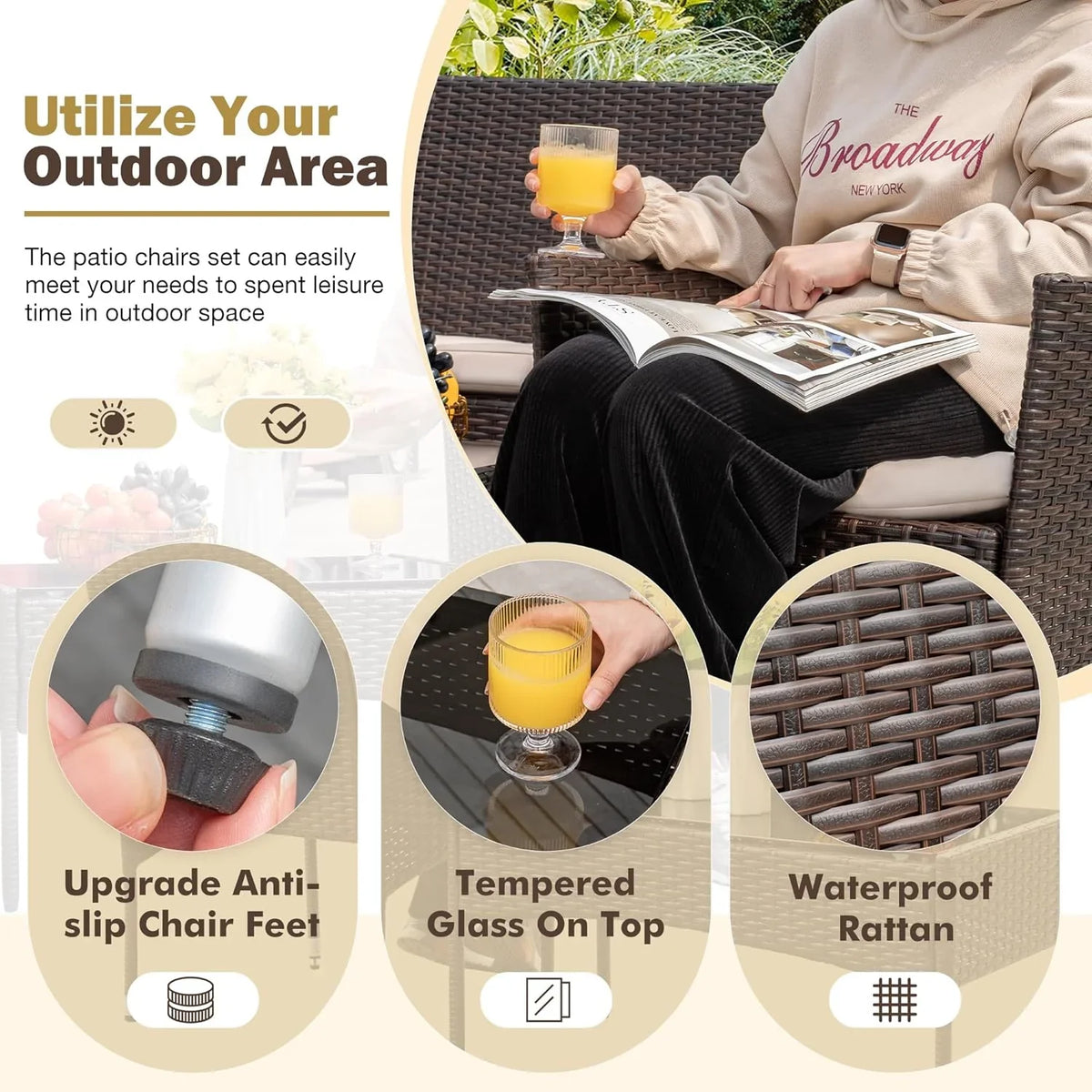 4-Piece Patio Rattan Wicker Furniture Set - T-LCRF834M18