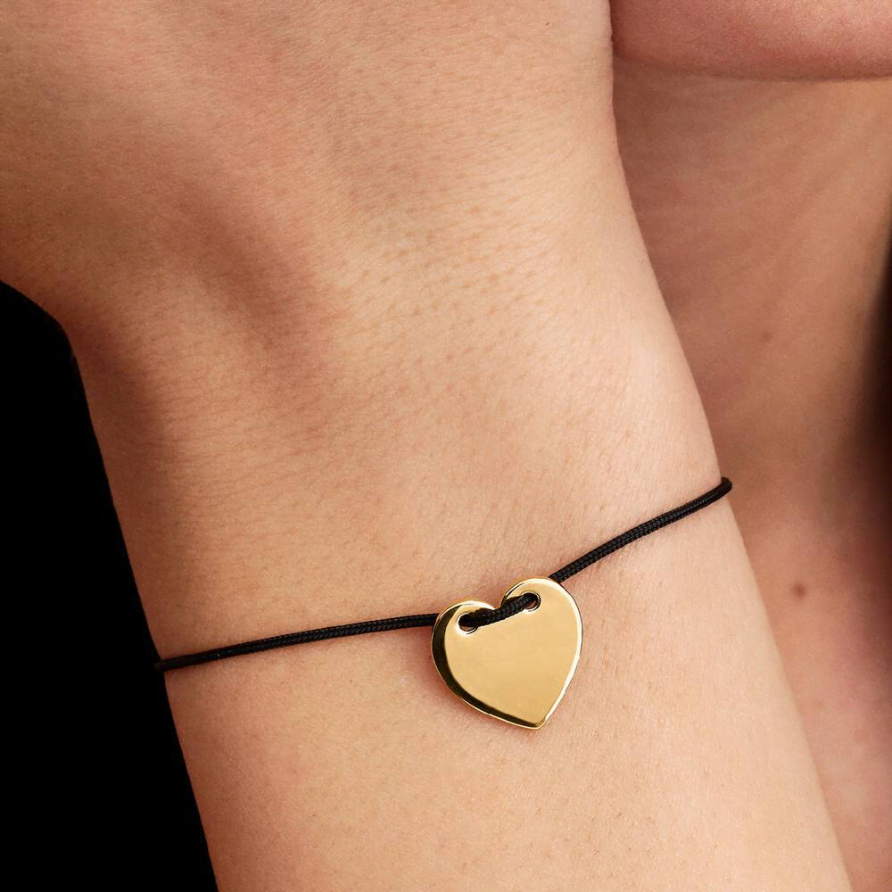 Engravable Heart Black Cord Slider Bracelet