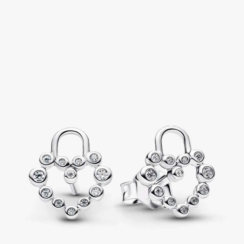 Sparkling Heart Padlock Stud Earrings