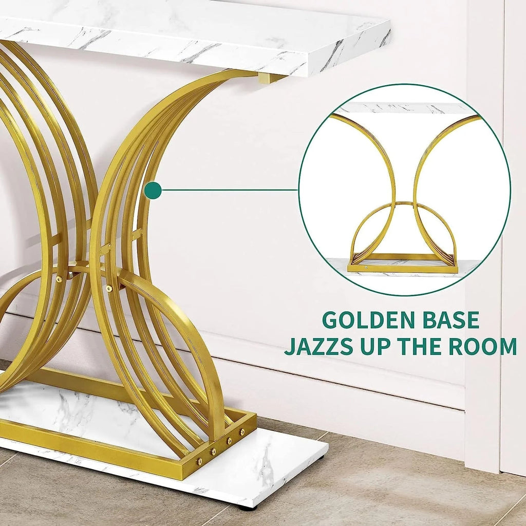 Console Table With Faux Marble MDF Top And Gold Metal Frame
