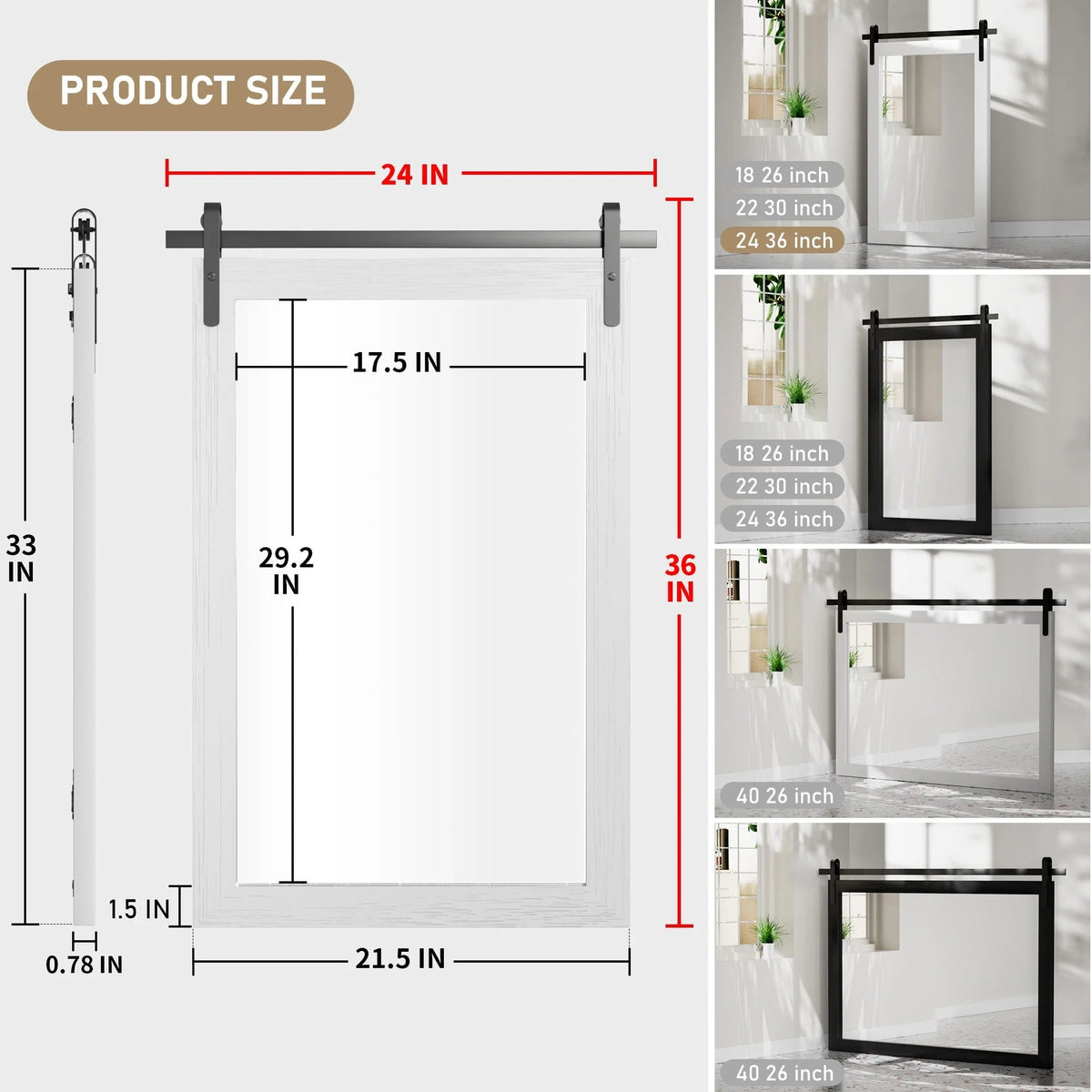 Rectangular Wall Mirror With Wood Frame, 18 x 26 in, 22 x 30 in, 24 x 36 in, or 40 x 26 in - Multiple Sizes