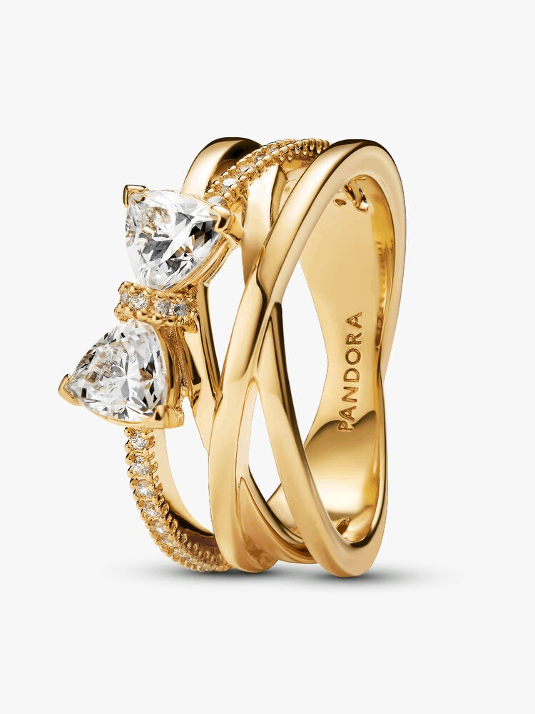 Sparkling Bow & Crossover Band Ring