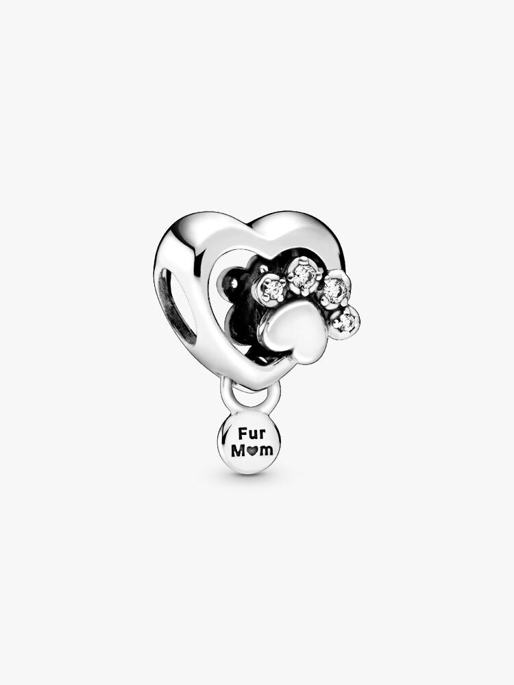 Sparkling Paw Print & Heart Charm