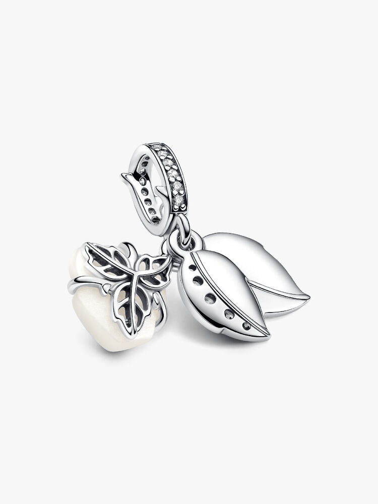 White Rose in Bloom Double Dangle Charm