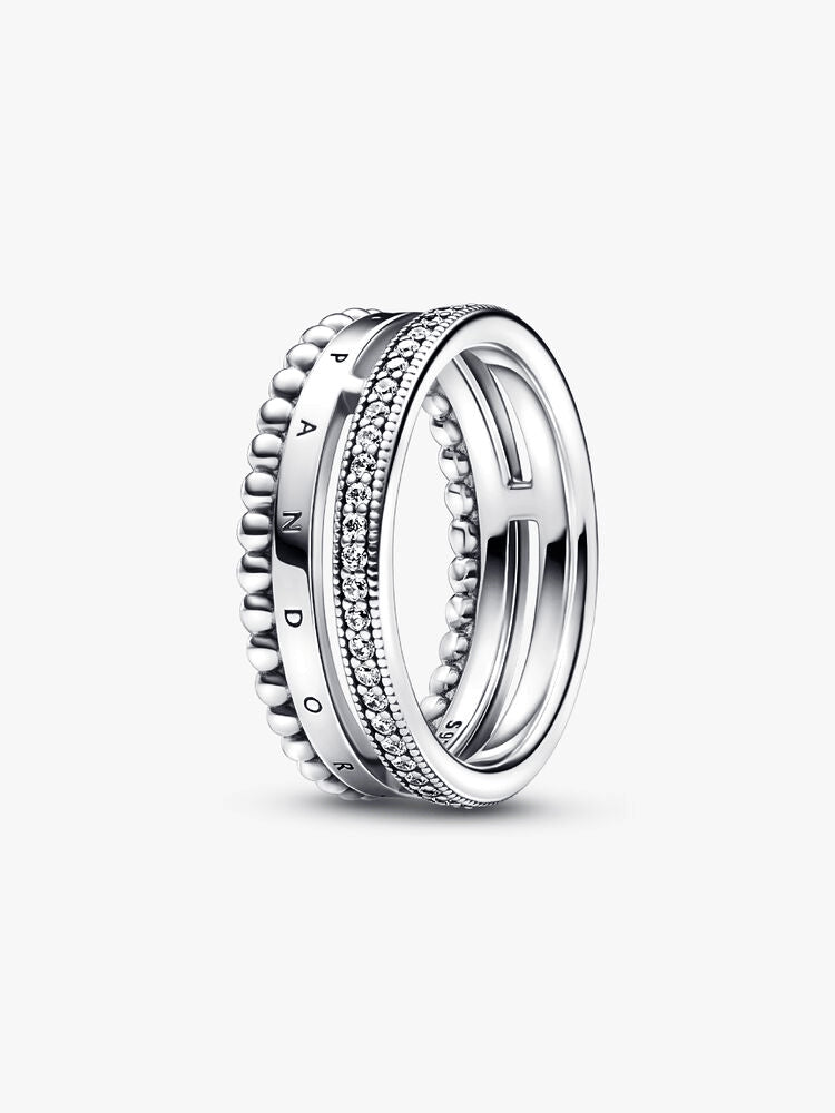 Pandora Signature Logo Pavé & Beads Ring
