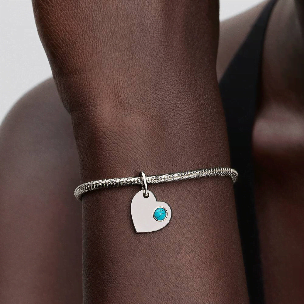 Engravable Heart Turquoise Blue Stone Dangle Charm