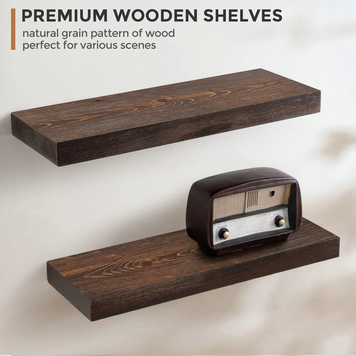 Set Of 2 Handcrafted European Pine Floating Wall Shelves, 16inch/24inch/36inch, Grey/Espresso/Walnut
