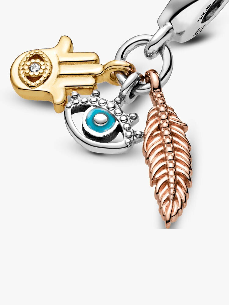 Hamsa, All-seeing Eye & Feather Spirituality Dangle Charm