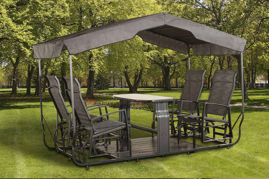 Purple Leaf 4-Person Outdoor Glider Bench Set With Glass Table, 6.1 Feet x 7.3 Feet x 3.7 Feet