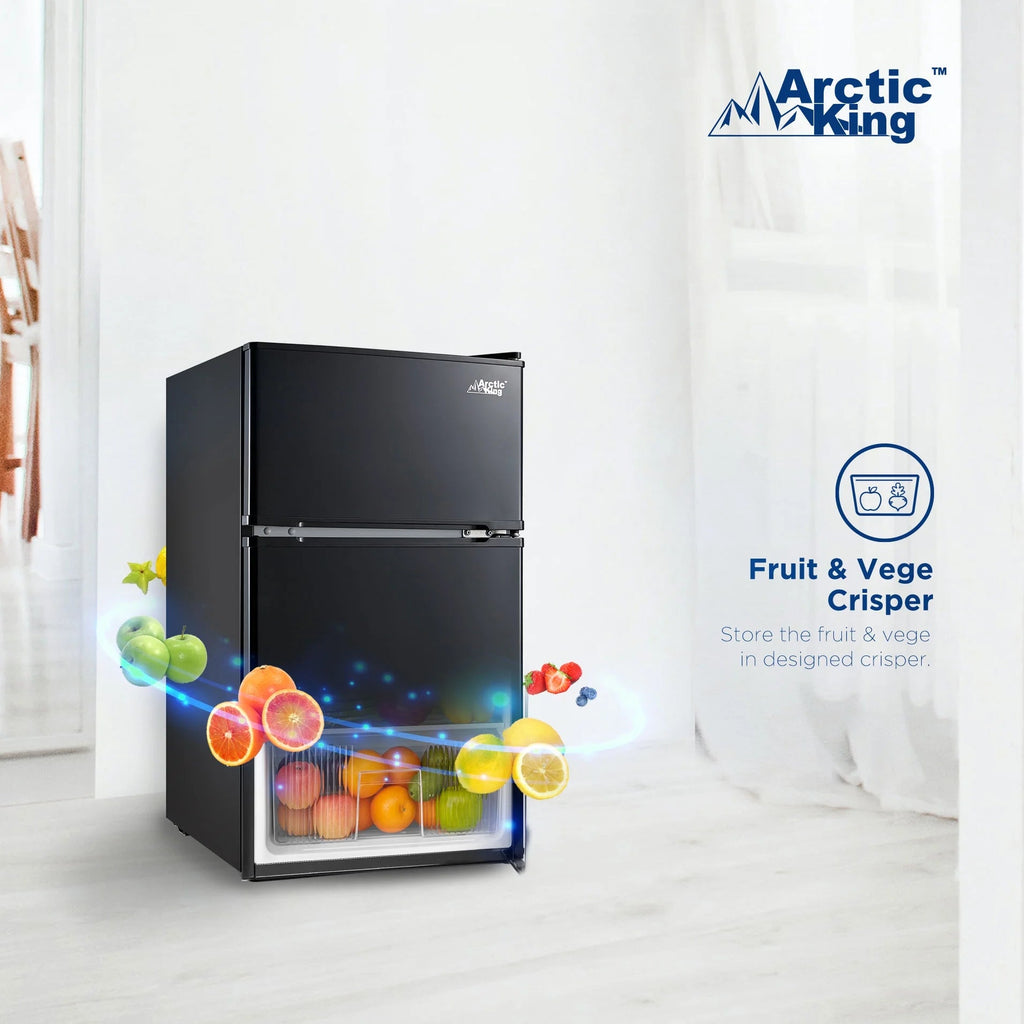 Arctic King Two-Door Mini Fridge With Freezer, 3.2 Cu ft, 18.5 in x 19.4 in x 33.3 in, Stainless Steel - E-Star