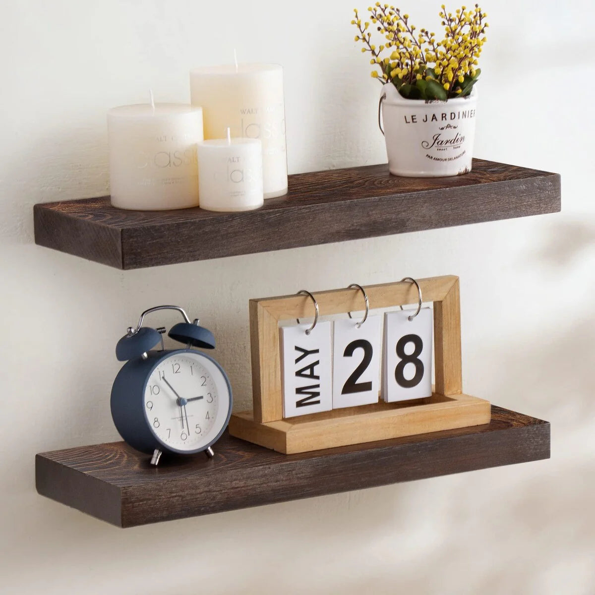 Set Of 2 Handcrafted European Pine Floating Wall Shelves, 16inch/24inch/36inch, Grey/Espresso/Walnut