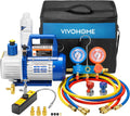 Single-Stage Rotary Vane Air Vacuum Pump With R134a AC Manifold Gauge Kit - 110V, 1/3 HP, 4 CFM