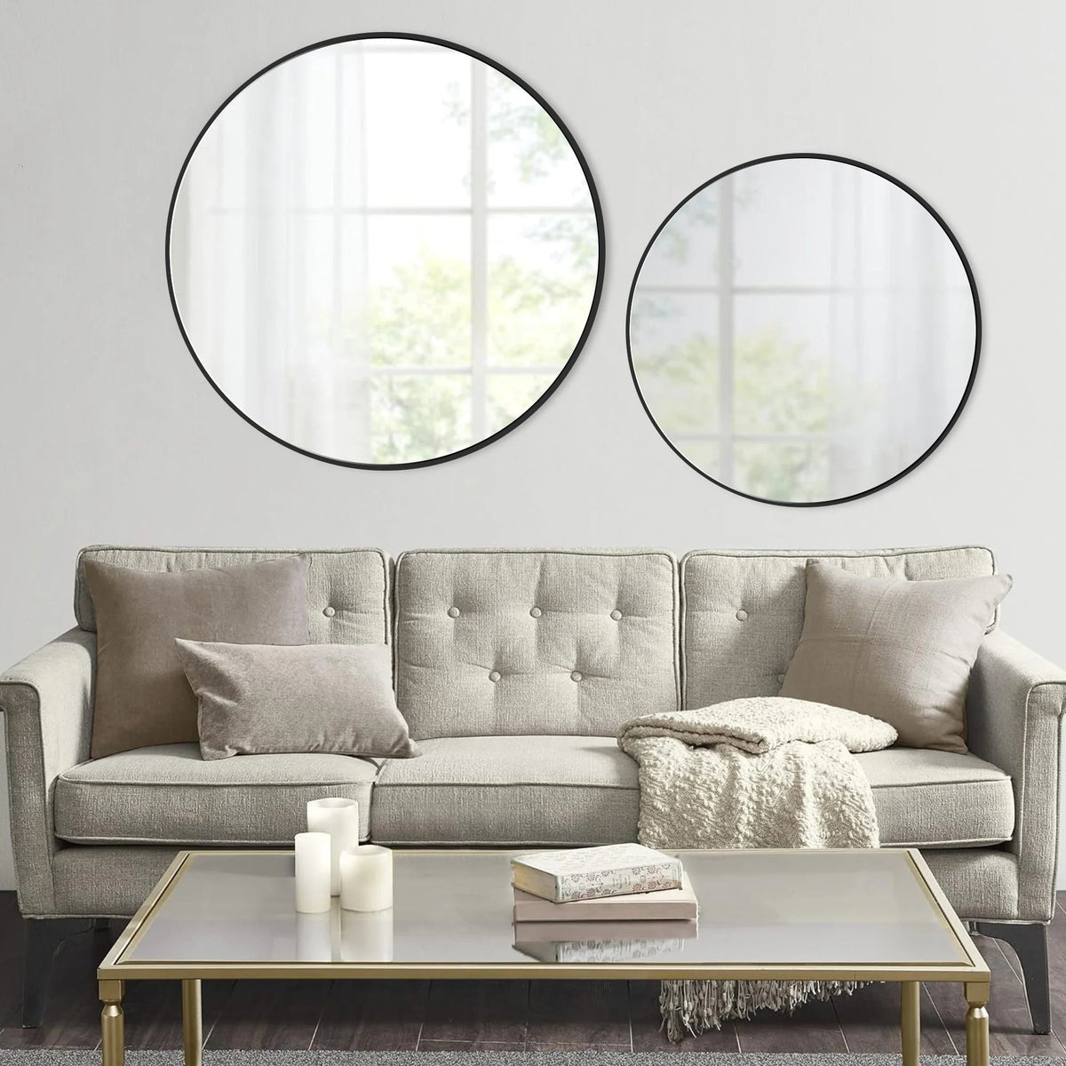 Round Bathroom Vanity Mirror, 24x24 / 36x36, Black, Brushed Gold or Silver