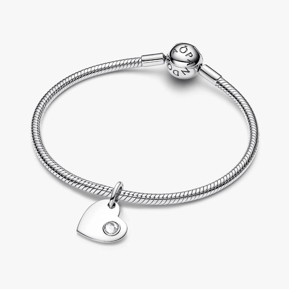 April Engravable Heart Clear Stone Dangle Charm