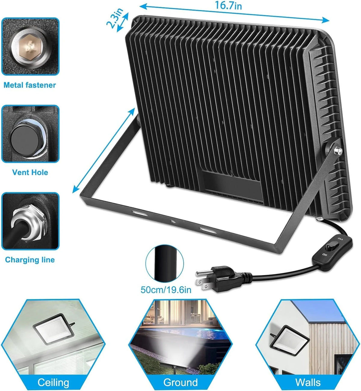 YANYCN 200W LED Flood Light 3 Pack, 22800lm 5000K Daylight White, IP66 Waterproof - 200W-TG-XPG-A