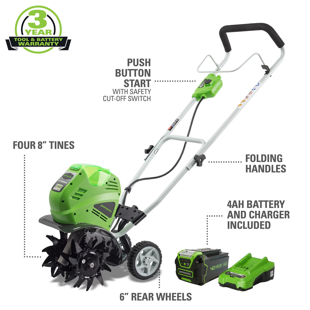 Greenworks 40V 10-Inch Cordless Cultivator/Tiller With 40 Ah Battery And Charger - 27062