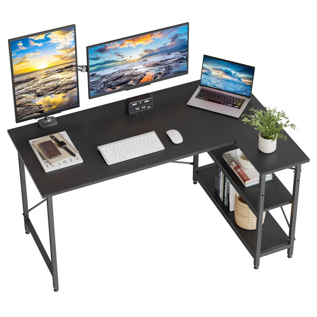 Small L-Shaped Computer Desk With Reversible Storage Shelves - 55-Inch / 47-Inch