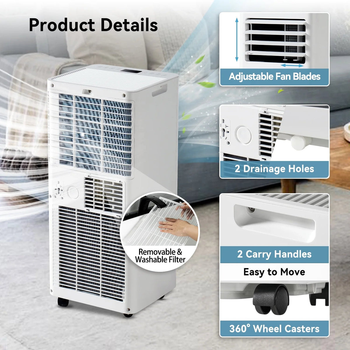 Bapipro Smart Portable Air Conditioner 10,000 BTU, WiFi, Remote, 4-in-1, 300 Sq Ft, 55dB