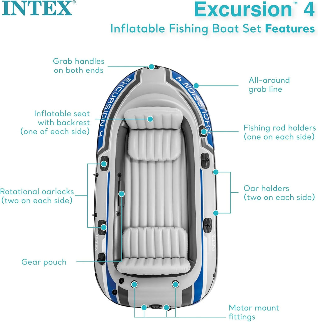 Intex Excursion 5 Inflatable Boat, 5 Person, 12ft x 5ft 6in x 1ft 5in, 54in Oars - Excursion 5