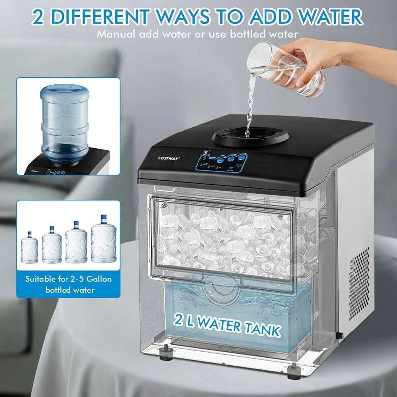 48 Lbs/24H 2-in-1 Stainless Steel Countertop Ice Maker With Chilled Water Dispenser And 5 Lbs Ice Storage Basket