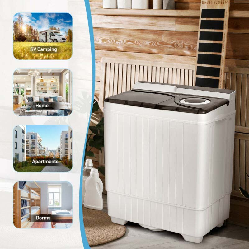 Portable Twin Tub Washer Dryer Combo With Drain Pump, 26 LBS - Blue/Gray