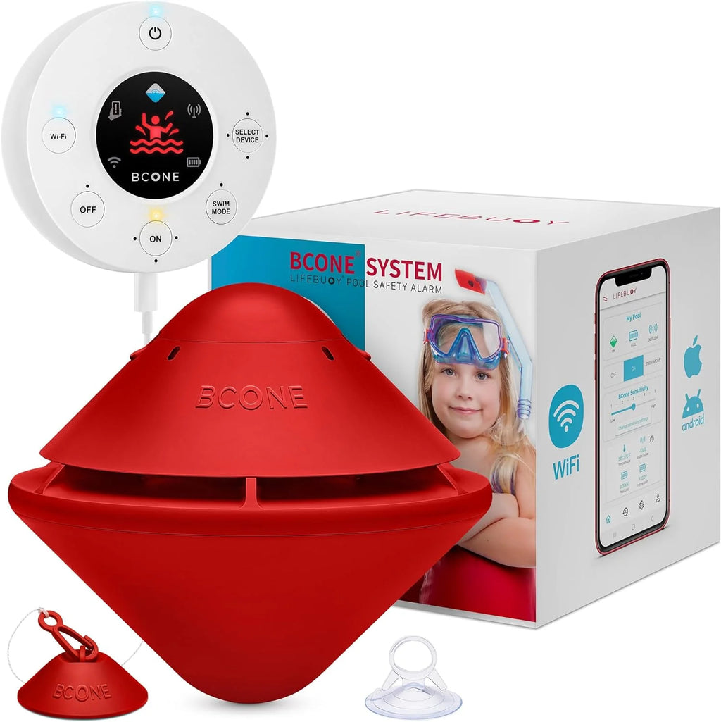 Lifebuoy BCONE Floating Pool Alarm, Red And White, ASTM F2208 Certified - BC006-Sy-M.US