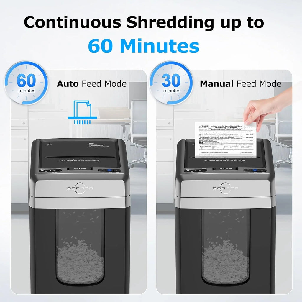 BONSEN Auto Feed Micro-Cut Paper Shredder, 300-Sheet, 60 Min, P-4, 8.1 Gal - Black