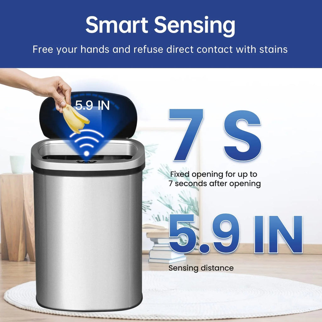 13 Gallon Automatic Touchless Motion Sensor Kitchen Trash Can With Lid