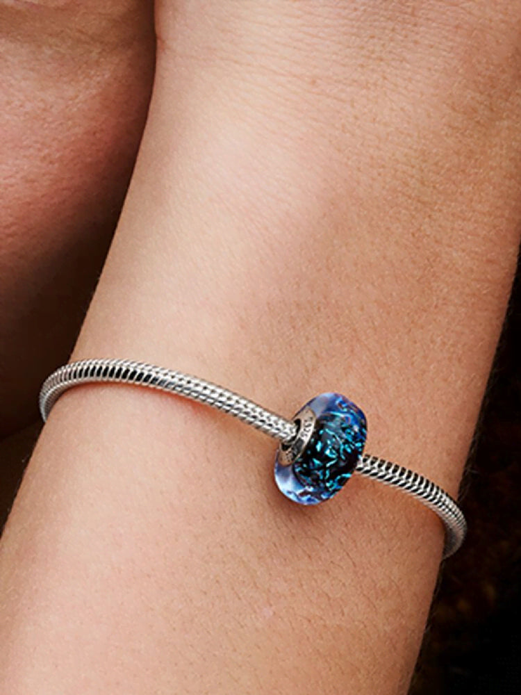 Wavy Dark Blue Murano Glass Ocean Charm