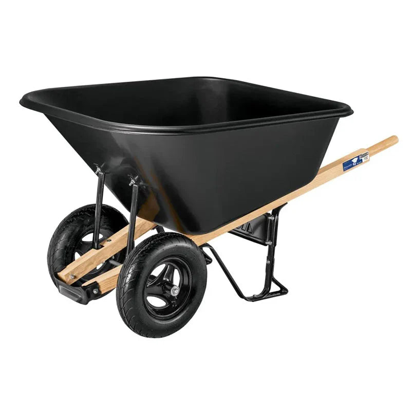 Poly Wheelbarrow 10 cu ft Black With Dual 16 inch Pneumatic Tires And Hardwood Handles