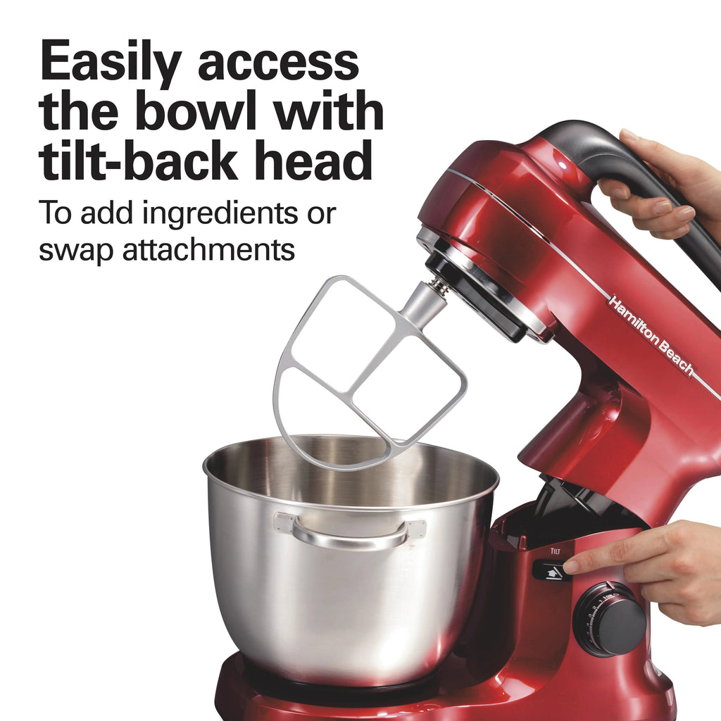 Hamilton Beach 4 Quart 7-Speed Tilt-Head Stand Mixer With Dough Hook, Whisk And Flat Beater - Black