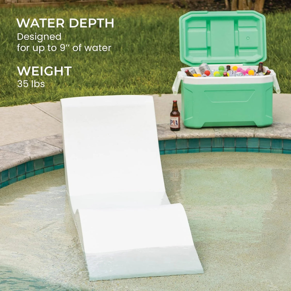 Aqua Chairs In-Pool Chaise Lounger, Classic White, 2-Pack, 66in D x 22in W x 24in H - Up To 9in Water Depth