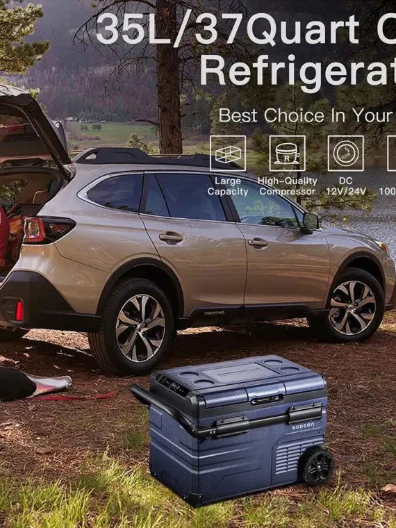 BODEGA 12 Volt 37 Qt Dual Zone Portable Car Refrigerator Freezer - Dark Blue and Black