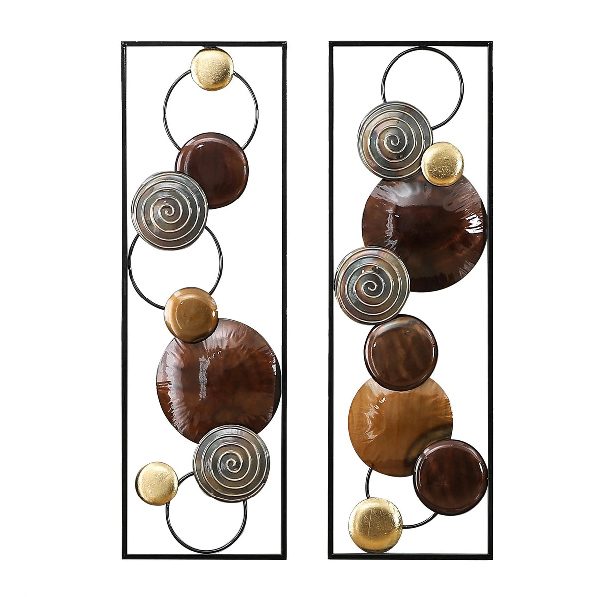 Metal Wall Decor Set, Gold And Brown, 2 Panels, 36.1 in H x 11.8 in W x 1.4 in D