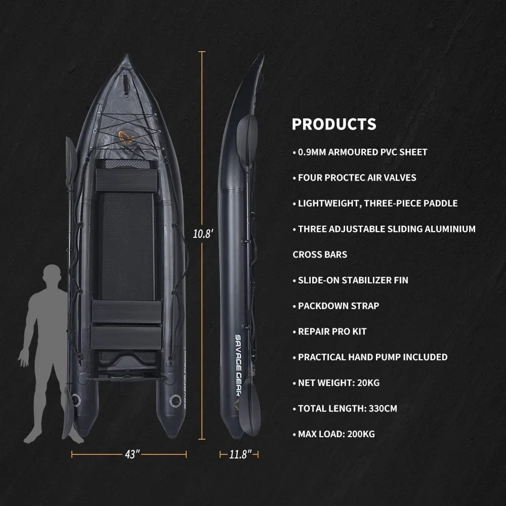 2 Person Inflatable Fishing Kayak PVC Boat, 130 in x 43 in x 11.8 in - Aluminum Alloy Seats