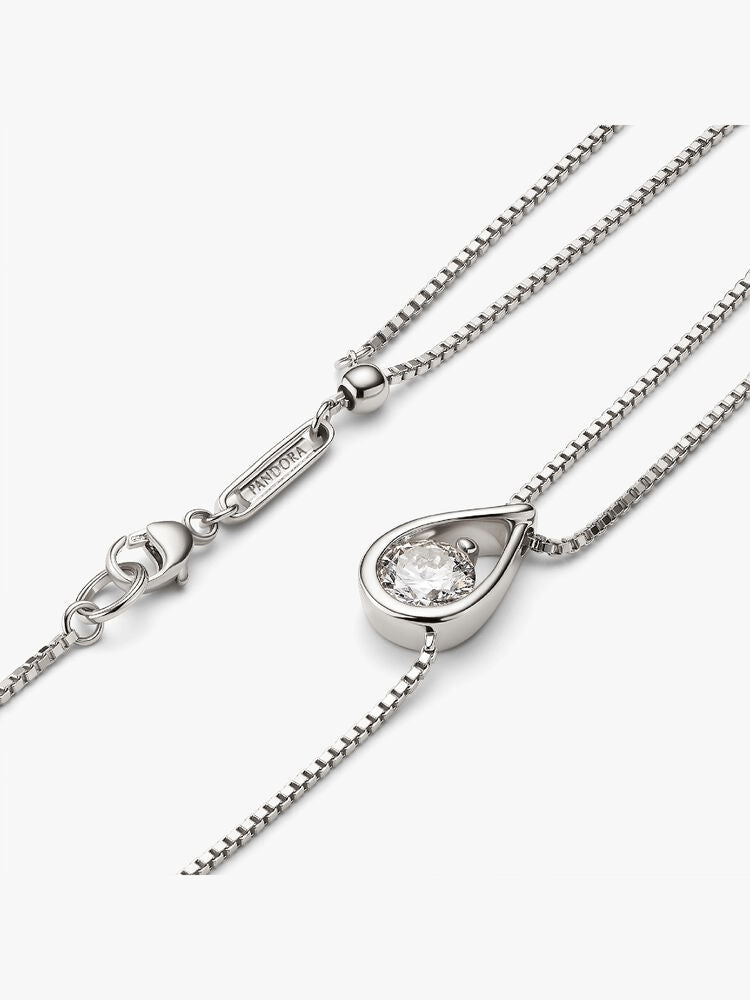 Pandora Infinite 14k White Gold Lab-grown Diamond Double Chain Collier Necklace