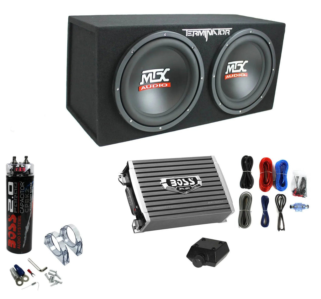 Dual 12-Inch 1200W Subwoofer Box With 1500W Amplifier And 2-Farad Capacitor
