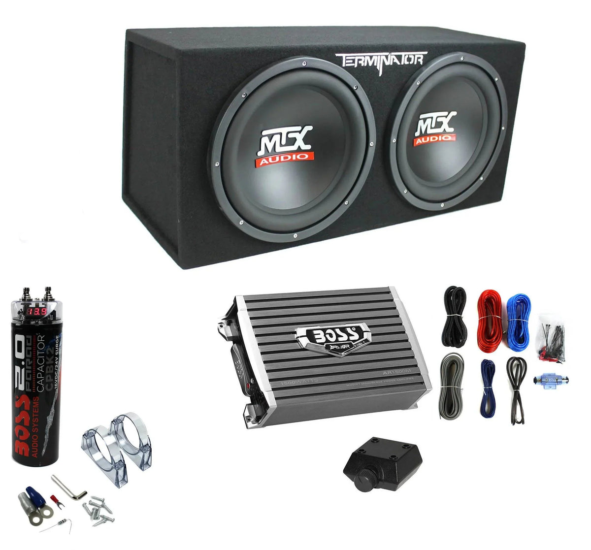 Dual 12-Inch 1200W Subwoofer Box With 1500W Amplifier And 2-Farad Capacitor