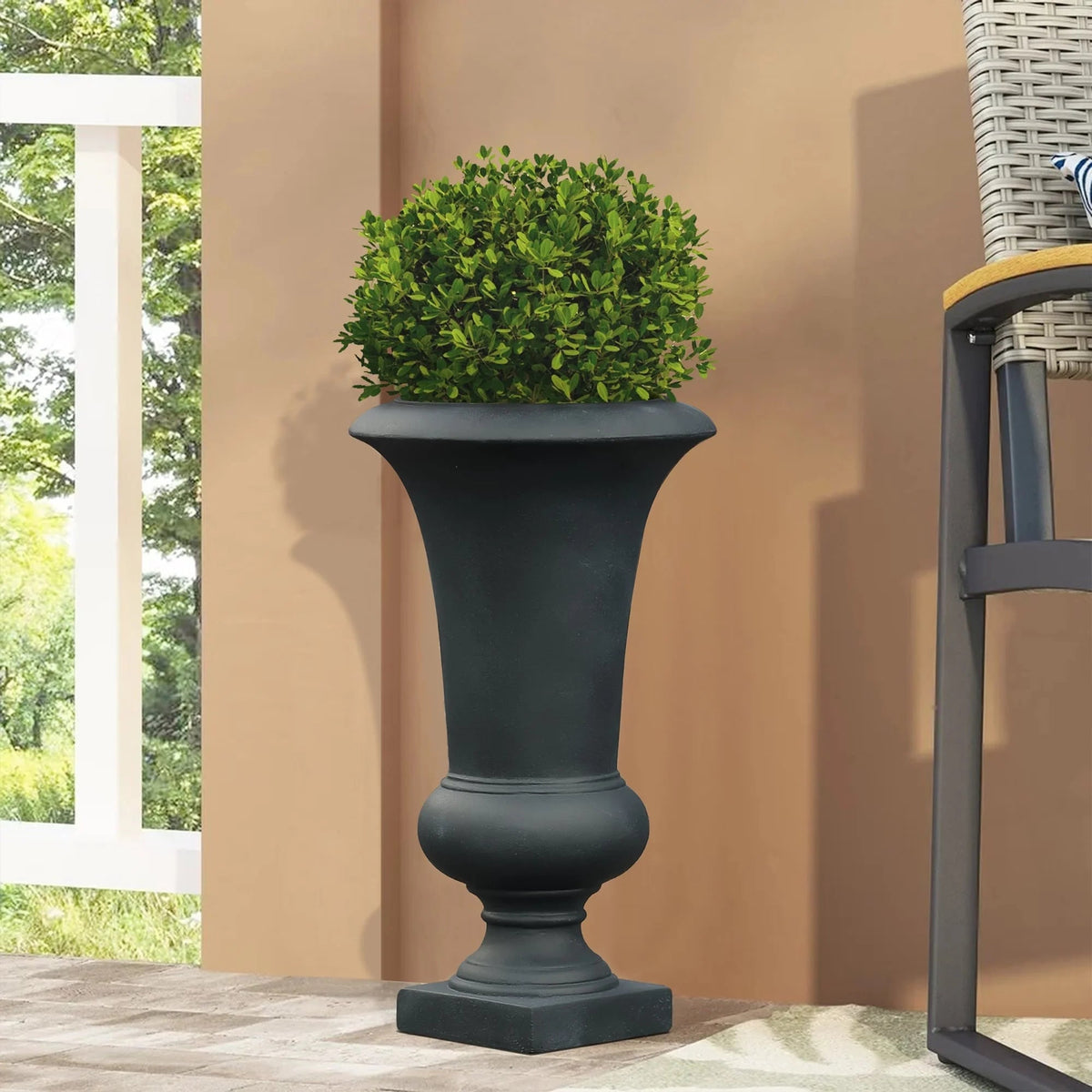 Handmade Fiber Stone Urn Planter Pot, 22.75 in Tall x 13.13 in Diameter
