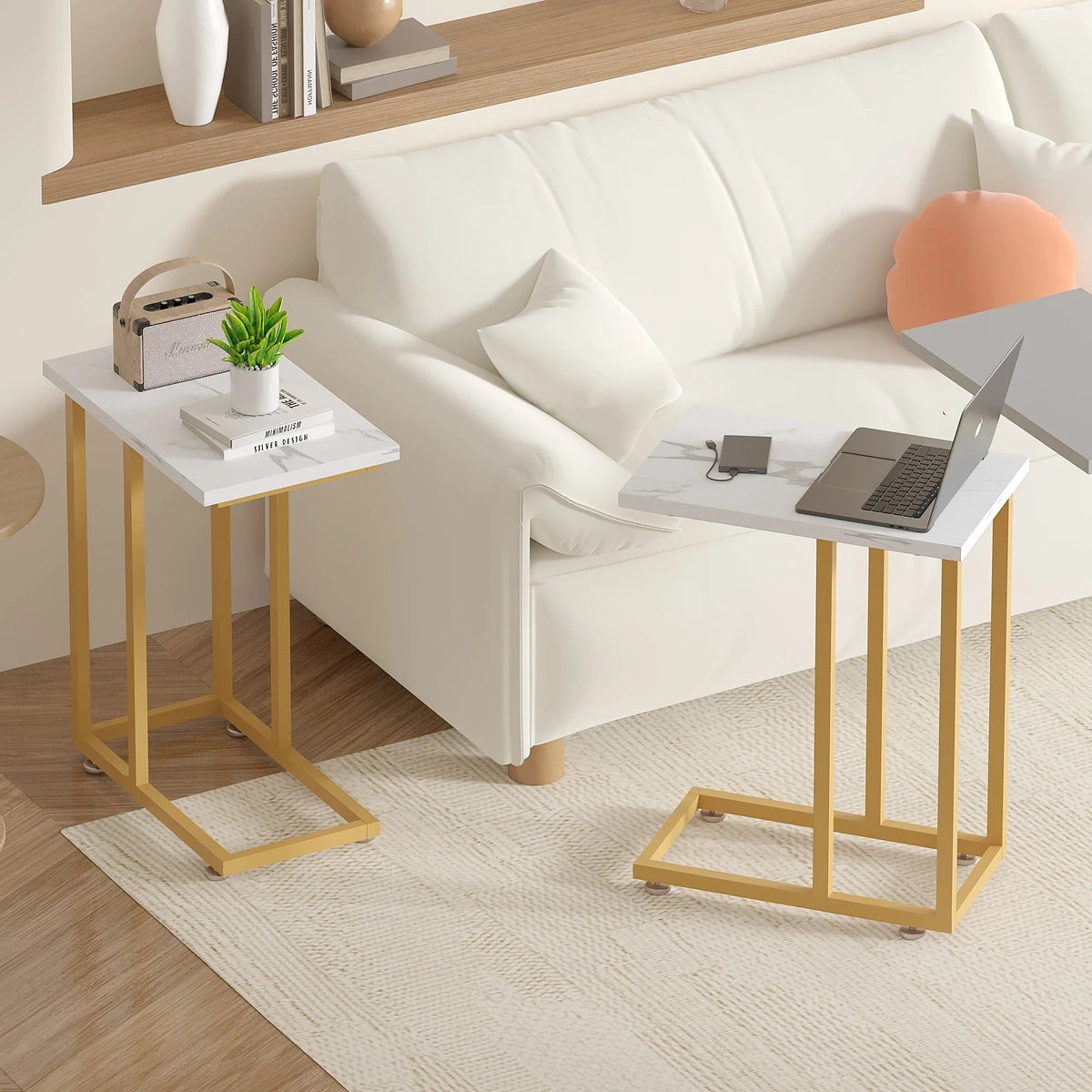 C-Shaped Sofa Side Tables, Set of 2, 11" D x 19" W x 24" H