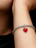 Disney Mickey & Minnie Mouse Kiss Red Murano Glass Dangle Charm
